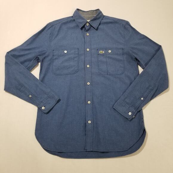 LaCoste Shirt Mens Small Oxford Blue Button Up Long Sleeve Logo Woven CH0449